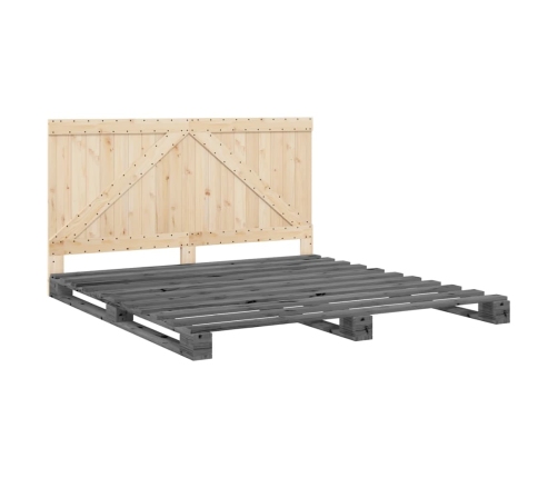 Estructura de cama con cabecero madera de pino gris 200x200cm