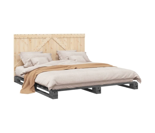 Estructura de cama con cabecero madera de pino gris 200x200cm