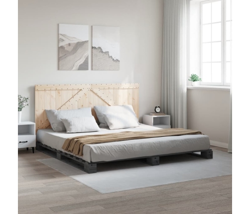 Estructura de cama con cabecero madera de pino gris 200x200cm