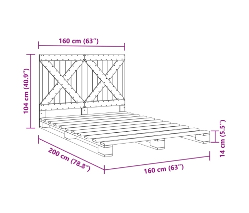 Estructura de cama con cabecero madera maciza pino 160x200 cm