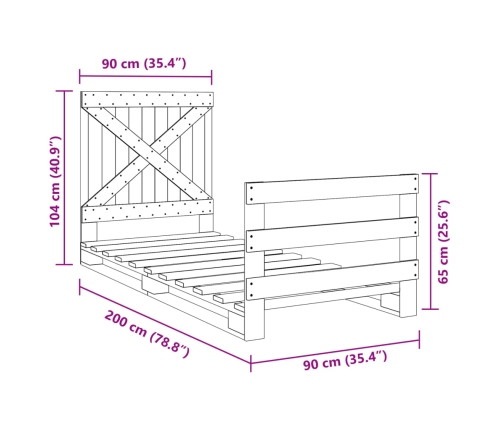 Estructura de cama con cabecero madera maciza de pino 90x200 cm