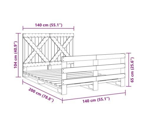 Estructura de cama con cabecero madera maciza pino 140x200 cm