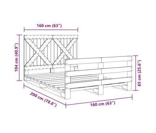 Estructura de cama con cabecero madera maciza pino 160x200 cm