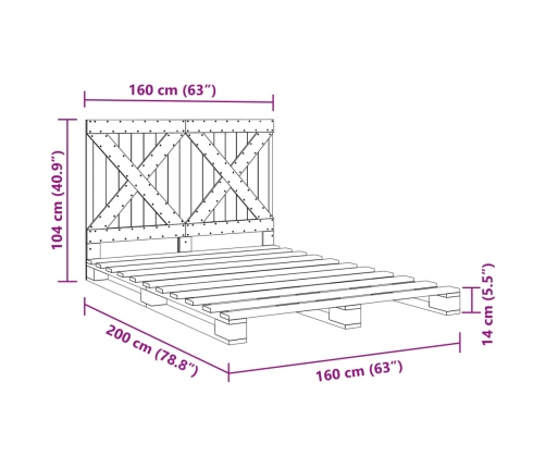 vidaXL Estructura de cama con cabecero madera pino gris 160x200 cm