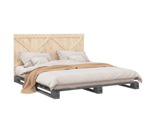 Estructura de cama con cabecero madera de pino gris 200x200cm