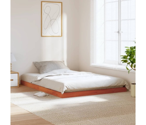 Cama sin colchón madera maciza de pino marrón cera 140x190 cm