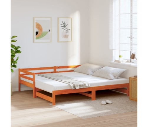 Sofá cama nido madera maciza de pino marrón cera 90x200 cm