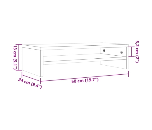 Soporte de monitor madera maciza pino marrón cera 50x24x13 cm