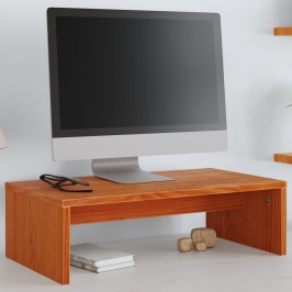 Soporte de monitor madera maciza pino marrón cera 50x27x15 cm
