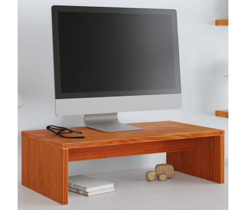 vidaXL Soporte de monitor madera maciza pino marrón cera 50x27x15 cm