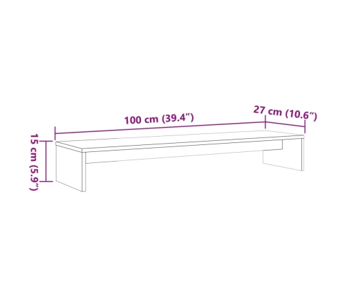 Soporte de monitor madera maciza pino marrón cera 100x27x15 cm