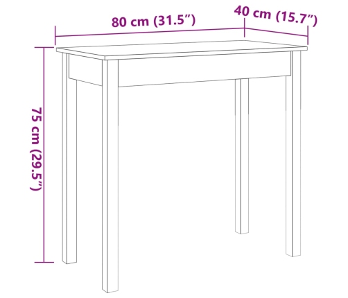 Mesa consola de madera maciza de pino marrón cera 80x40x75 cm