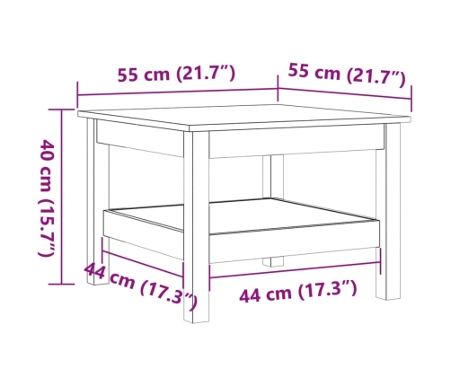 Mesa de centro madera maciza de pino marrón cera 55x55x40 cm