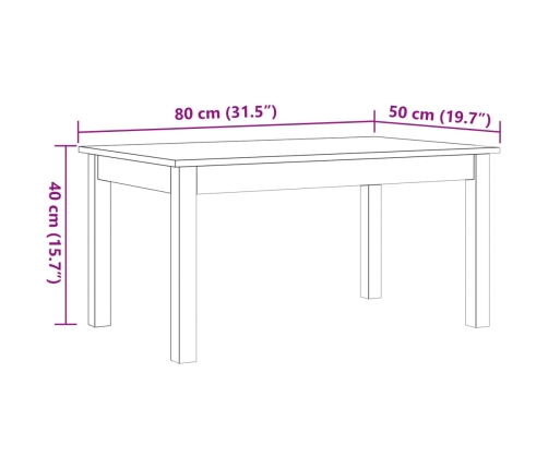 Mesa de centro madera maciza de pino marrón cera 80x50x40 cm