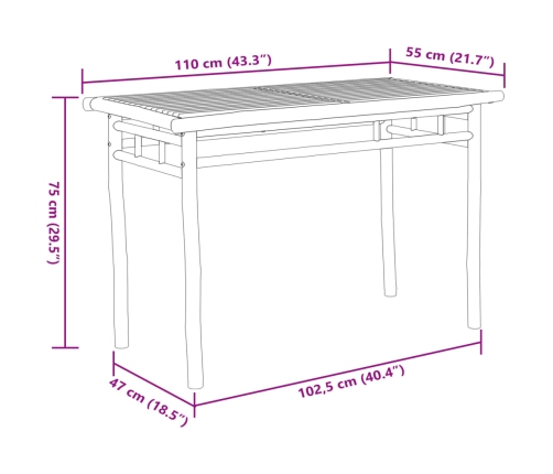 Mesa de comedor de jardín bambú 110x55x75 cm