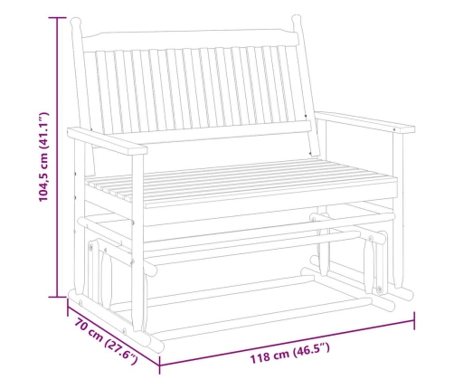 Banco deslizante madera maciza de álamo negro 118x70x104,5 cm