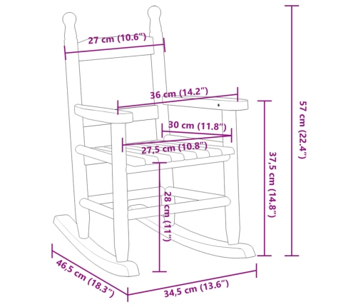 Mecedora para niños madera maciza de álamo marrón