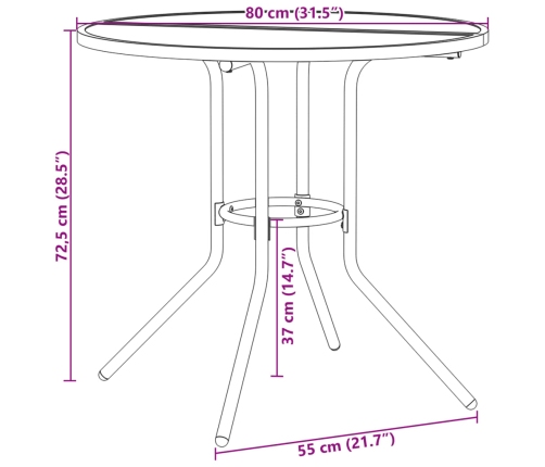 vidaXL Mesa de patio redonda de acero gris antracita Ø80x72,5 cm