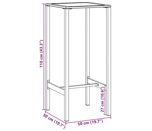 Mesa alta de bar acero recubrimiento polvo negro 50x50x110 cm