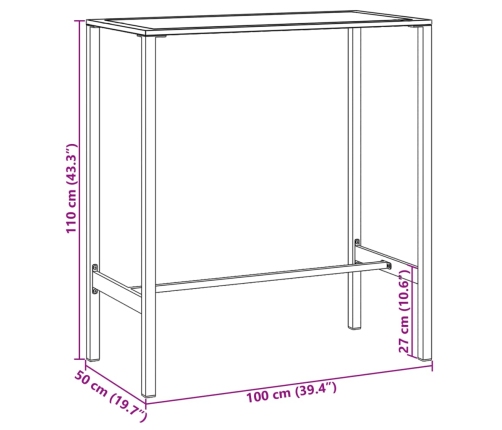 Mesa alta de bar acero recubrimiento polvo negro 100x50x110 cm