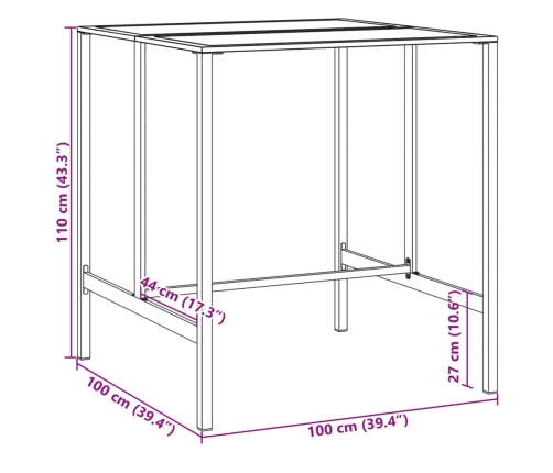 Mesa alta de bar acero recubrimiento polvo negro 100x100x110 cm