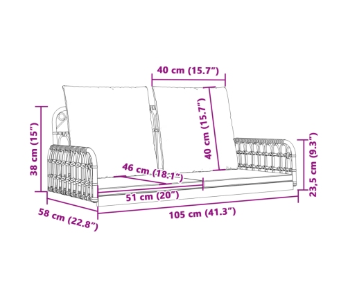 Silla columpio con cojines ratán sintético y acero 105x58x38 cm