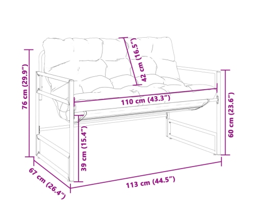 Banco de jardín con cojín acero taupe 113 cm