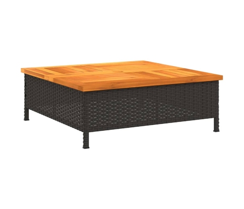 Mesa de jardín ratán y madera de acacia negro 70x70x25 cm