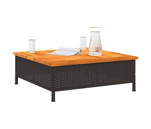 Mesa de jardín ratán y madera de acacia negro 70x70x25 cm