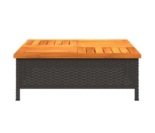 Mesa de jardín ratán y madera de acacia negro 70x70x25 cm