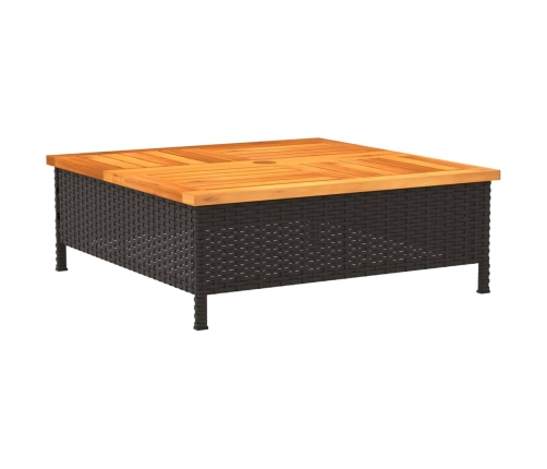 Mesa de jardín ratán y madera de acacia negro 70x70x25 cm