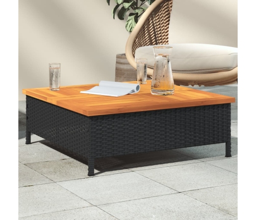 Mesa de jardín ratán y madera de acacia negro 70x70x25 cm