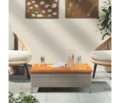 vidaXL Mesa de jardín ratán y madera de acacia gris 70x70x25 cm