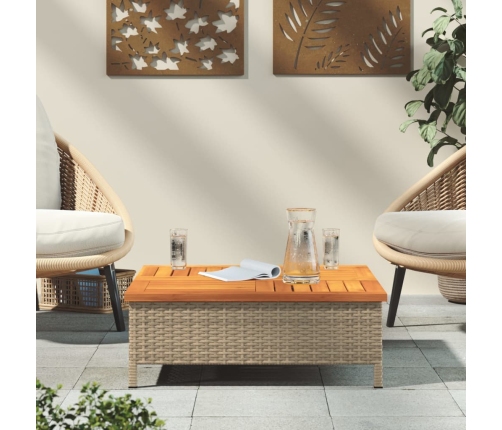 Mesa de jardín ratán y madera de acacia beige 70x70x25 cm