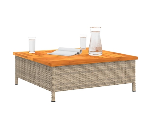 Mesa de jardín ratán y madera de acacia beige 70x70x25 cm