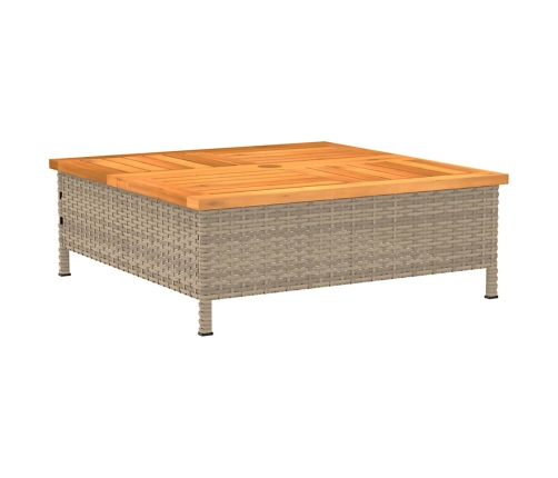 Mesa de jardín ratán y madera de acacia beige 70x70x25 cm