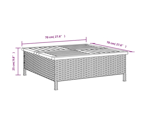 Mesa de jardín ratán y madera de acacia beige 70x70x25 cm