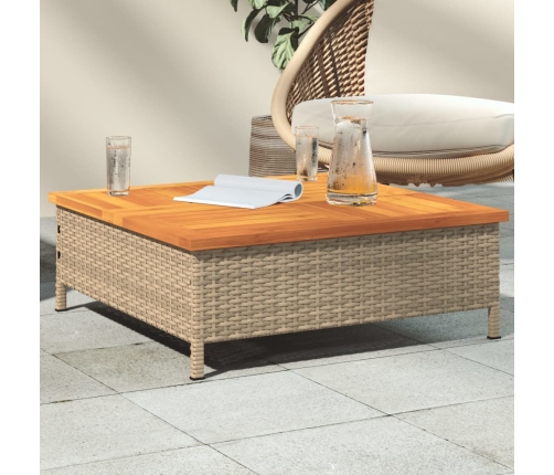 Mesa de jardín ratán y madera de acacia beige 70x70x25 cm