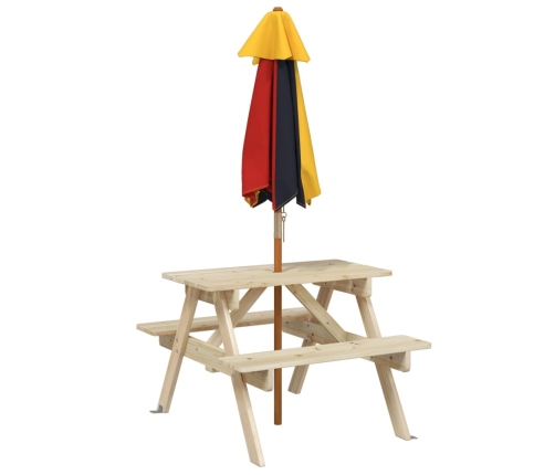 Mesa de picnic para 4 niños agujero para sombrilla madera abeto