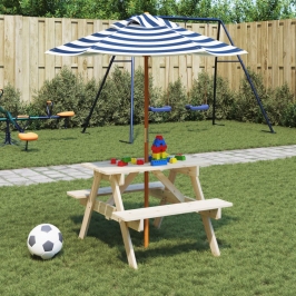 Mesa de picnic para 4 niños agujero para sombrilla madera abeto