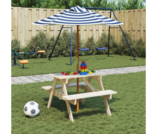 Mesa de picnic para 4 niños agujero para sombrilla madera abeto