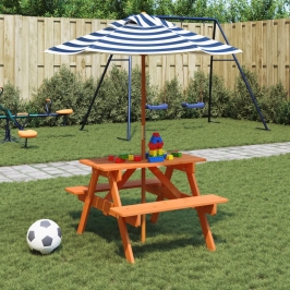 Mesa de picnic para 4 niños agujero para sombrilla madera abeto