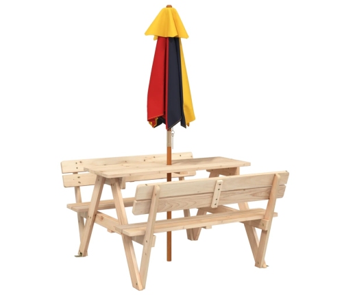 Mesa de picnic para 4 niños agujero para sombrilla madera abeto