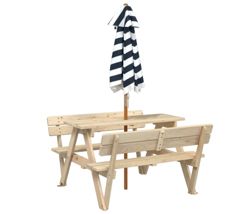 Mesa de picnic para 4 niños agujero para sombrilla madera abeto