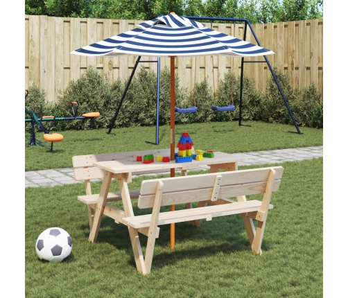 Mesa de picnic para 4 niños agujero para sombrilla madera abeto