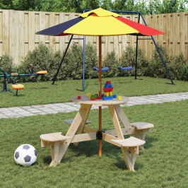 Mesa de picnic para 4 niños agujero para sombrilla madera abeto