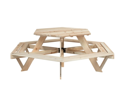 Mesa de picnic hexagonal 6 niños agujero sombrilla madera abeto