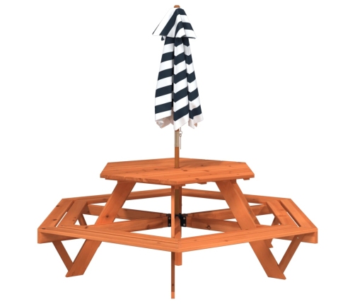 Mesa de picnic hexagonal 6 niños agujero sombrilla madera abeto