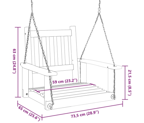 Silla columpio jardín con cadenas de metal madera abeto marrón