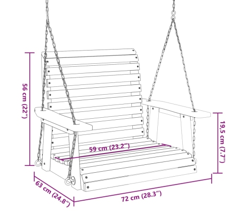 Silla columpio jardín con cadenas de metal madera abeto marrón